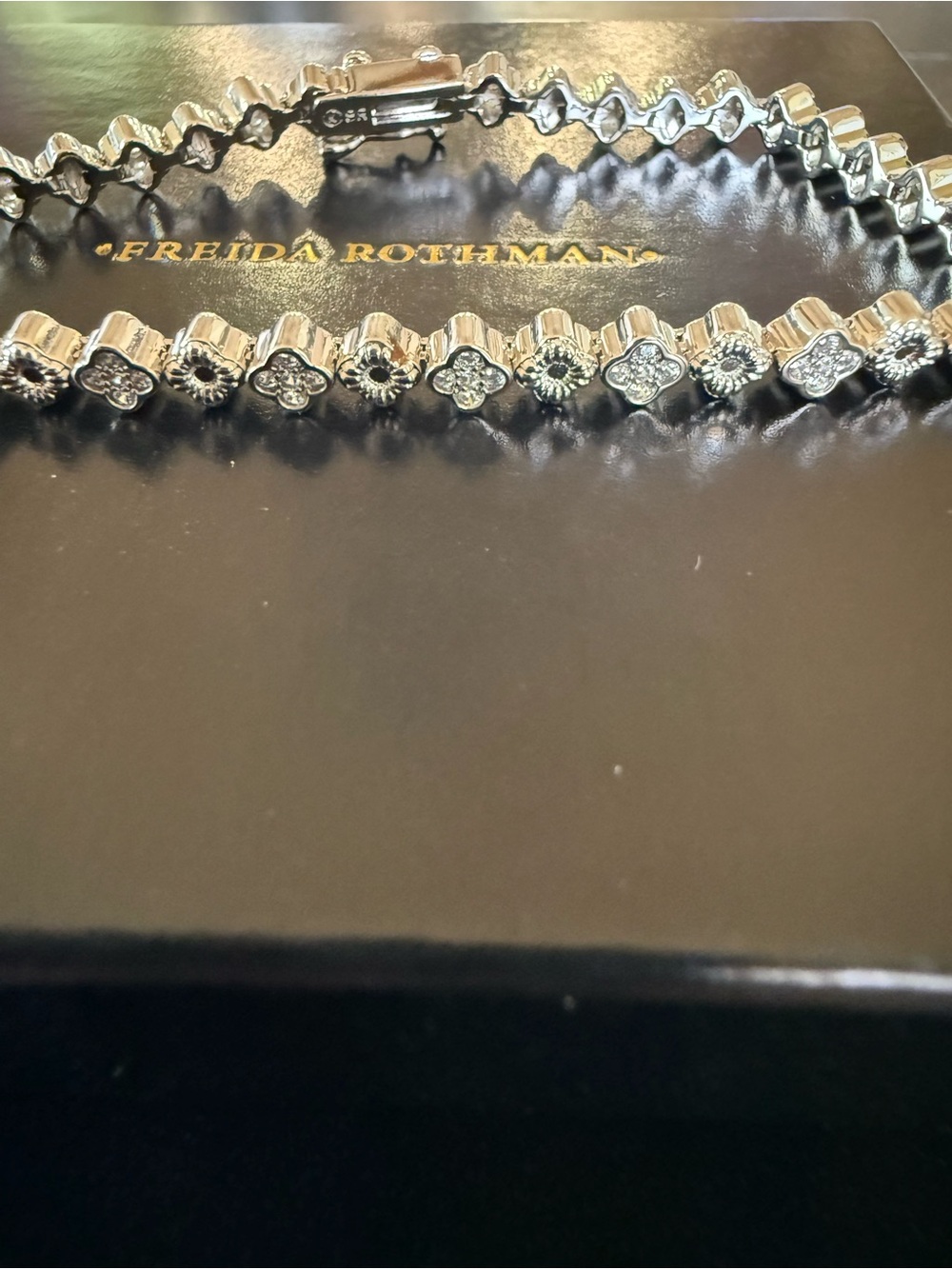 Freida Rothman Sterling Silver Flower Link Bracelet - Silver with Pavé Accents